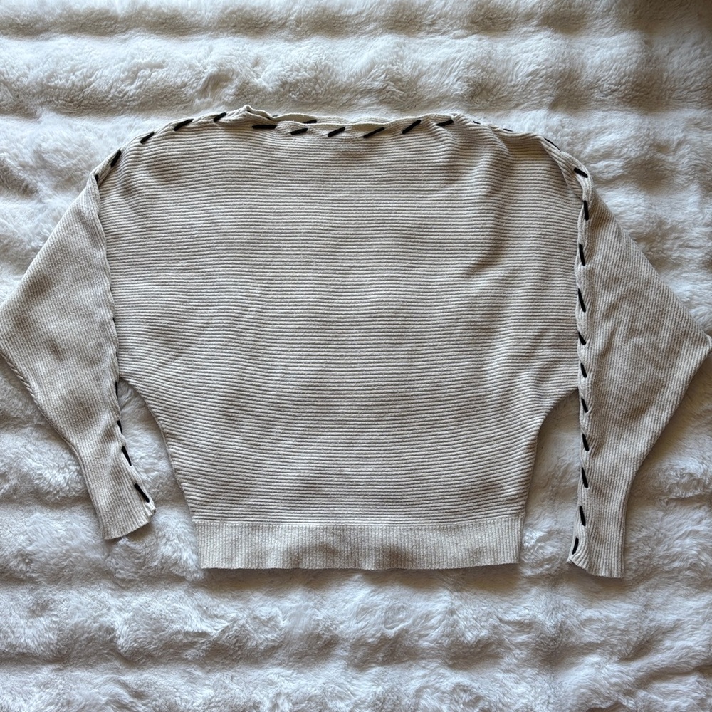Magaschoni Beige Sweater with Black Trim